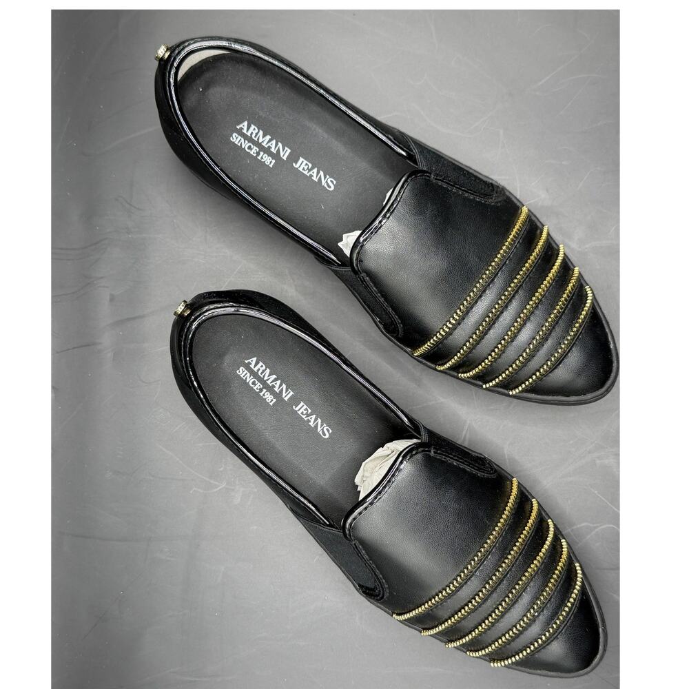 Armani Jeans Womens EU 36 Black Gold Zip Detail Slip On Sneakers Shoes
